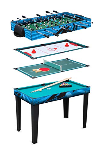 Small Foot 11279 Multifunktionstisch 4 in 1 aus Holz, Set mit austauschbaren Spielplatten für Billard, Tischtennis, Airhockey oder Tischkicker, inkl. Zubehör, fördert die Konzentration und Motorik, ab 5 Jahre Spielzeug, Mehrfarbig