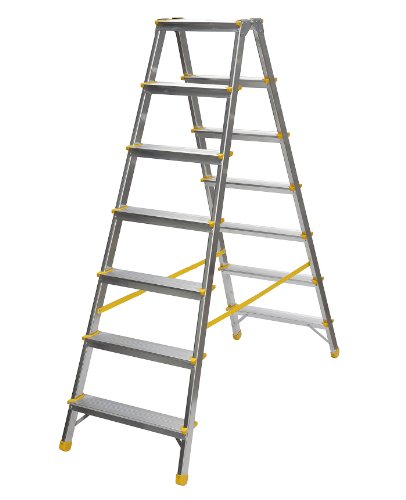 Aluminium Trittleiter, beidseitig begehbar, 2x7 Stufen, 150kg Traglast