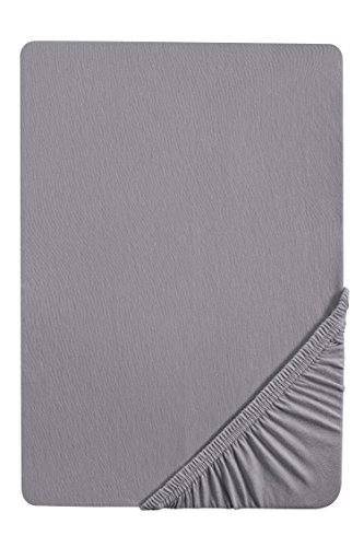 biberna 77144 Jersey-Stretch Spannbetttuch, nach Öko-Tex Standard 100, ca. 180 x 200cm bis 200 x 200cm, silber/grau