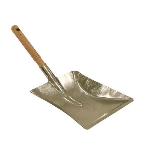 Kamino Flam Kehrblech silber verzinkt, Kohlenlöffel mit großem Schaufelblatt, Kehrschaufel mit langem Holzgriff, Kohleschaufel für Kamin und Ofen, Schaufelmaße: ca. 23,5 x 22,5 cm
