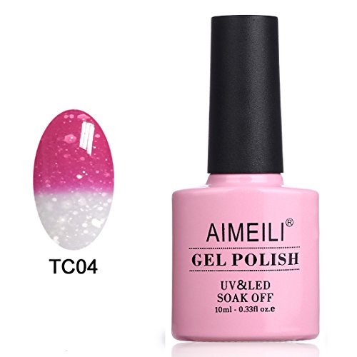 AIMEILI UV LED Thermo Gellack ablösbarer Nagellack Gel Polish - Hot Pink to Glitzer White (TC04) 10ml