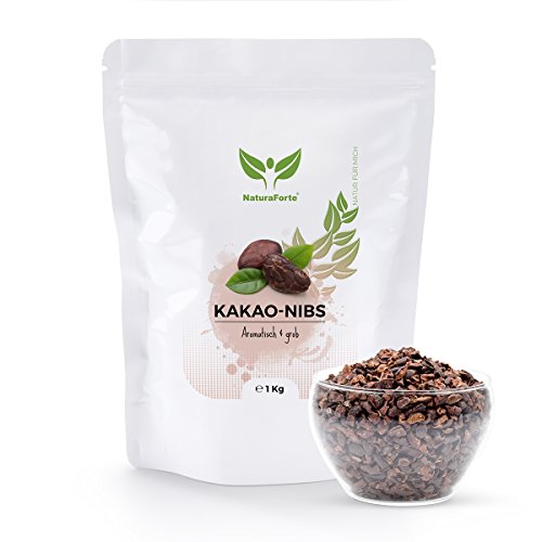 NaturaForte Kakao-Nibs 1kg, Low-Carb Bohnen Vegan, Stark entölt, Ohne Zucker-Zusatz, Zum Backen