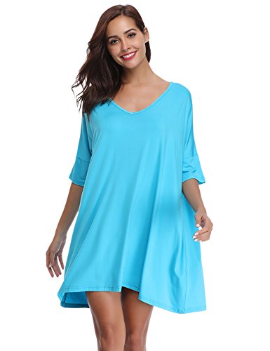 Aibrou Damen Nachthemd Nachtkleid Kurz Sommer Nachtwäsche Negligee Umstandskleid Stillnachthemd Sleepshirt aus Modal