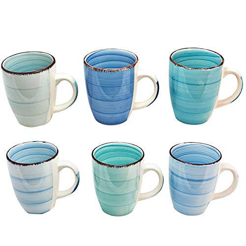 esto24 Design 6er Set Kaffeebecher Porzellan 350ml in tollen Farben für Ihr liebstes Heißgetränk für Kaffee, Cappuccino und Latte Macchiato (Blau Töne)