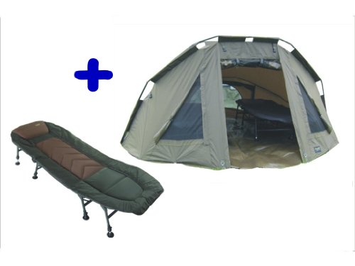 MK-Angelsport 5 Seasons 2 Mann Zelt Kaprfenzelt Bivvy Dome plus Liege incl. Gummihammer
