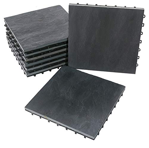 BodenMax Naturstein Schiefer Click Bodenfliesen Set 30 x 30 cm Terassenfliesen Slate Stone Terassenplatte Stein Fliese anthrazit Klickfliesen schwarz grau (8 Stück)