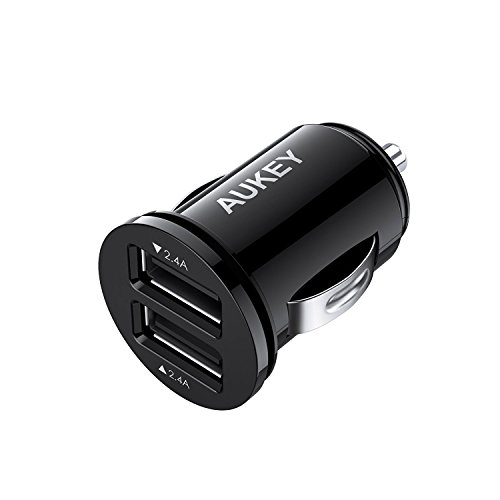 AUKEY USB Kfz Ladegerät, ULTRA KOMPAKT 24W (5V / 4,8A) Dual USB AutoLadegerät mit AiPower Technologie für iPhone X / 8 / 8 Plus / 7, iPad Air / Pro / mini, HTC, LG und andere Geräte (Schwarz)