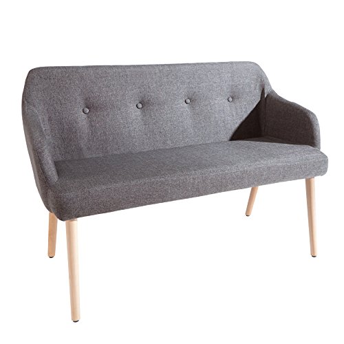 Exklusive Design Sitzbank SCANDINAVIA dunkelgrau mit Armlehne Bank Buche Gestell im Retro Trend
