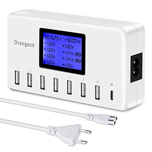 Orangeck PowerPort 60W 8-Port USB Ladegerät, Multi-Port USB Ladegerät mit LED-Anzeige, USB Netzteil für iPhone, iPad, Samsung, Nexus usw-Europäischer Stecker