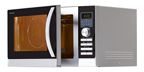 Sharp R843INW Mikrowelle / Express Pizza – Programm: Pizza optimal in 5 -9 Minuten zubereitet / Silber-Schwarz / Heißluft-Funktion / Grillfunktion / Auftaufunktion / 5 variable Leitsungsstufen / LED-Anzeige