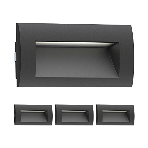 ledscom.de LED Wandleuchte Zibal, Outdoor, schwarz, warm-weiß, 140x70mm, 4 Stk.