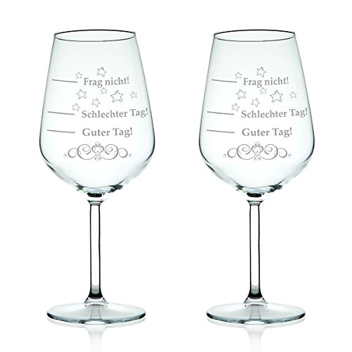 2x Leonardo XL Weinglas graviert mit 'Schlechter Tag, Guter Tag - Frag nicht!' - Stimmungsbarometer - Lustiges & Originelles Geschenk - Geeignet als Rotweinglas Weißweinglas im Set