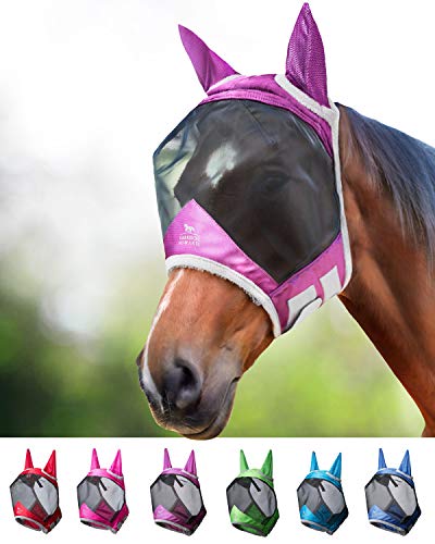 Harrison Howard CareMaster Pro Luminous Fliegenmaske UV-Schutz mit Ohrenschutz Lavendel Lila Warmblut (L)