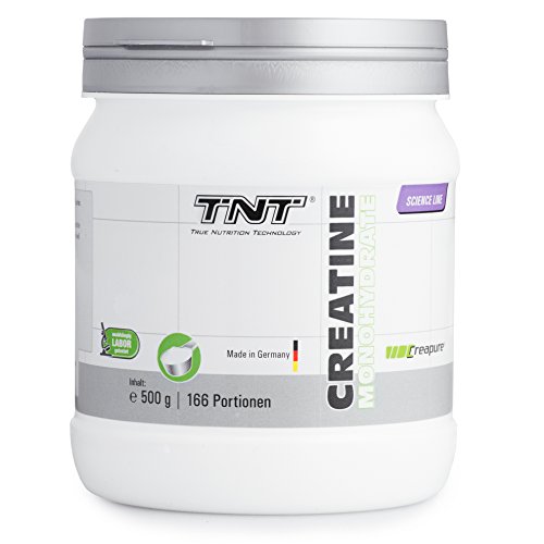 Hochwertiges Creatin Monohydrat Pulver für Muskelaufbau | Kreatin-Pulver zur Unterstützung im Kraftsport & Bodybuilding | Nahrungsergänzung - Vegan, Geschmacksneutral | TNT Creapure  - 500g Pulver