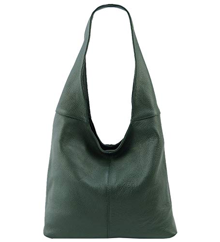 Freyday Original Ledertasche Beutel Schultertasche Beuteltasche 100% Echtleder aus Italien (Grün)