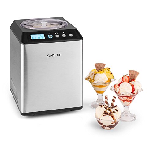 Klarstein Vanilly Sky Family - Eismaschine, Eiscreme-Bereiter, Speiseeismaschine, Frozen Yoghurt, 250 Watt, 2,5 L Volumen, Kühlhaltefunktion, Display, Timer, Restarbeitszeitanzeige, silber