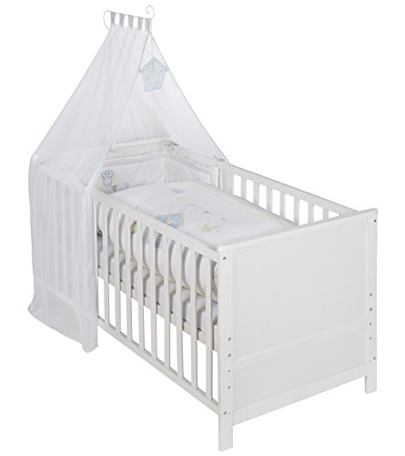 roba 203008WES183 Komplettbett Set 'Wiesenglück', Babybett weiß  Himmel, Nest, Matratze, Kombi Kinderbett 70 x 140 cm umbaubar zum Junior Bett