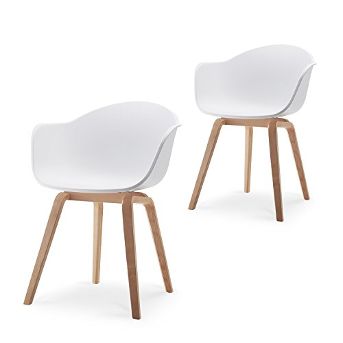 Romeo Wohnzimmerstuhl Esszimmerstuhl 2er-set Weiß Polypropylen und Buchenholz retro design Stuhl für Büro Lounge Küche Wohnzimmergrey (Weiß)