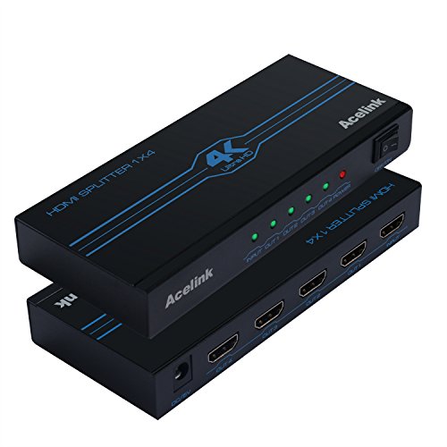 HDMI Splitter, Acelink 4K HDMI Verteiler 1 auf 4 Display mit AN-/Ausschalter/Bildschirmansicht automatisches Erkennen der Auflösung/Unterstützt HDMI 1.4 und HDCP (1 In 4 Out)