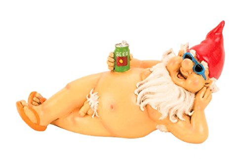 Gartenzwerg nackt 26 cm liegend mit roter Mütze Figur FKK frecher Zwerg