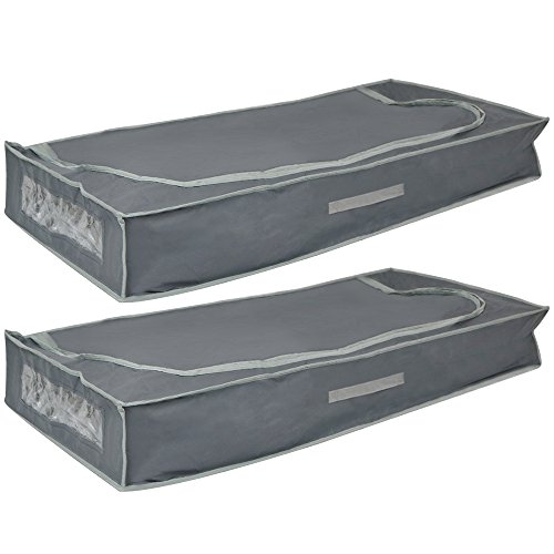 com-four 2X Unterbettkommoden mit Reißverschluss, Haltegriff und Sichtfenster, 105 x 45 x 16 cm (02 Stück - 105x45x16cm)