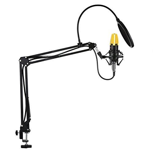 AUKEY Kondensator Mikrofon Set Pro mit Ständer, Popschutz, geeignet für Studio und Rundfunk Aufnahmen (GD-G1)