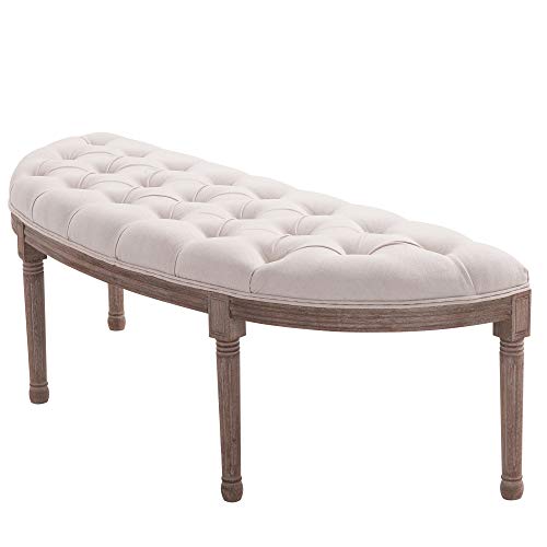 HOMCOM Polsterbank Sitzbank Lounge Sitzhocker Vintage Retro mit Knöpfen Sofa Couch Leinen + Holz beige 140,5 x 51 x 48 cm