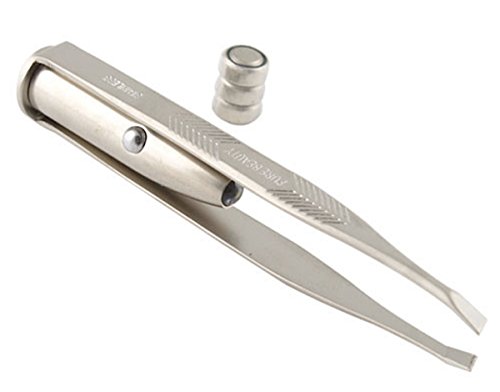 Schräge Pinzette mit LED Spotlight, Licht, Edelstahl, Haarentfernung Augenbrauen zupfen, Gesichtshaare, Nasenhaare, Glas- oder Holzsplitter