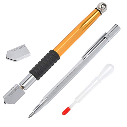 YOTINO Glasschneider mit Glasschneidkopf Öl-Feed Cutter für dickes Glas Mosaik Fliesen Spiegel Akkurate Schnitte (3-12mm)