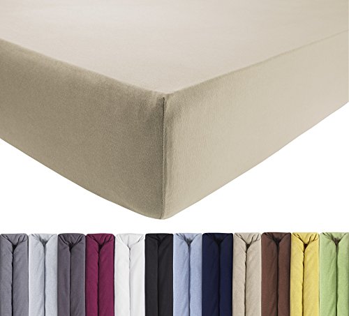 ENTSPANNO 2 x Jersey Spannbettlaken für Wasser- und Boxspringbett in Beige aus gekämmter Baumwolle. Spannbetttuch mit Einlaufschutz, 90 x 190 | 100 x 200-220 cm, bis 40 cm hohe Matratzen