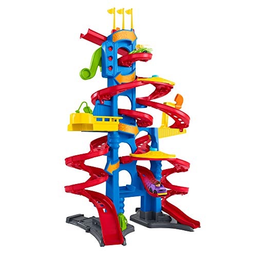 Fisher-Price FXK59 Little People Hochhaus-Rennbahn Autorennbahn mit Geräuschen inkl. 2 Spielfiguren, ab 18 Monaten, ca. 93 cm hoch
