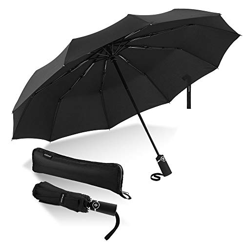 Newdora Windproof Reise Regenschirm Golf Regenschirm Auto Open Close, Leichte 10 Ribs Automatische Windproof Canopy Compact mit Licht Reflektierende mit Geschenktüte