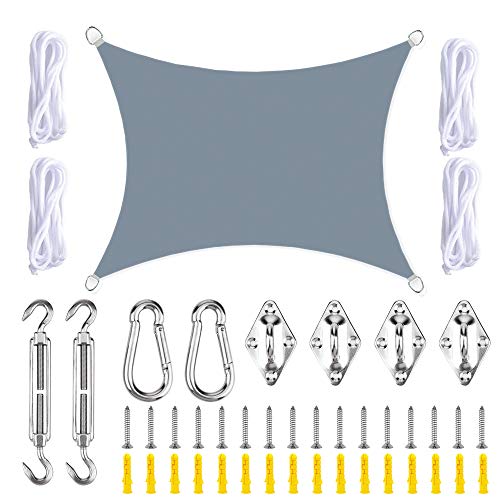 JNCH 3 x 4m Rechteck Sonnensegel Sonnen-Wind-UV Schutz Sun Segel Polyester Schattenspender Wasserabweisend Wetterbeständig Terrasse Garten Balkon Im Freien Grau