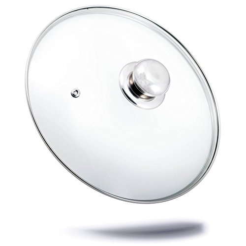 Topfdeckel Glas I spülmaschinenfest I hitzebeständiger Universaldeckel für Topf und Pfanne I aus gehärtetem Qualitätsglas I Glasdeckel mit Dampfloch I hochwertiger Griff aus Edelstahl (Rundgriff, 16)