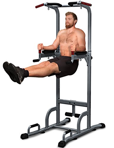 Sportstech 7in1 Power Tower PT300 als Dip Station, Kraftturm & Gymtower, multifunktionale Kraftstation für Zuhause mit Klimmzugstange, Liegestützgriffe und 4 Ösen für TRX, Ropes & Schlingen, Sit-Ups