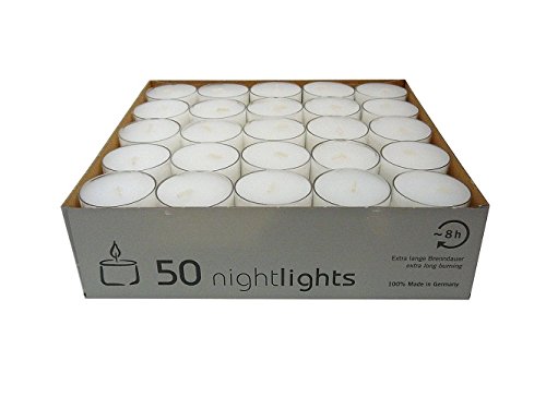 Wenzel-Kerzen 23-217-50-UK Nightlights in Kunststoffhülle bis zu 8 h Brenndauer, Pack a 50 Stück