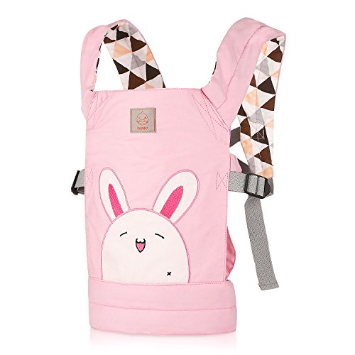 GAGAKU Puppentrage Baby Vorne und Hinten aus Baumwolle für Kinder ab 18 Monate Aktualisierte Version, Rosa Hase