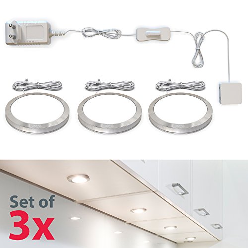 B.K. Licht LED Unterbauleuchten 3er Set Schrankleuchten Komplettset insgesamt 6W 510lm 3000K Warmweiß LED Küchenlampen Vitrinenbeleuchtung alle Zubehör inkl.