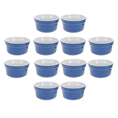 ToCi 12er-Set Auflaufschalen Keramik Blau Ø 10 cm | Füllmenge: 165 ml, Ofenbeständig, Spülmaschinenfest | für Souffle, Muffin, Cupcake, Creme Brûlée | als Pastetenform, Dipschalen, Förmchen, Schälchen