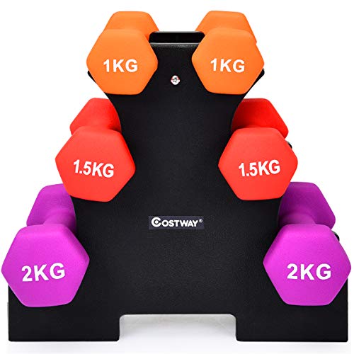 COSTWAY Kurzhantel Set, Hanteln mit Hantelständer, Fitness Hanteln Set, Gymnastikhanteln für Zuhause, Fitnessstudio, 1kg 1,5kg 2kg