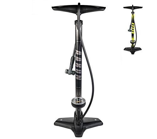 AARON Sport One hochwertige Fahrrad Standpumpe mit Manometer für alle Ventile, Hochdruck Fahrradpumpe Rennrad, Luftpumpe, Pumpe mit Ball Aufsatz, Grau