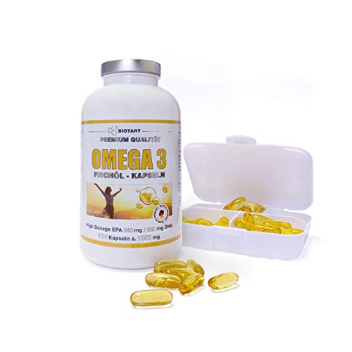 OMEGA 3 FISCHÖL 410 Softgel Kapseln, INKLUSIVE PILLENBOX, hochdosiert mit 1000mg pro Kapsel und 330mg EPA + 220mg DHA, absolute Premium Qualität, Ohne Zusätze, sehr hohe Reinheit und Bioverfügbarkeit