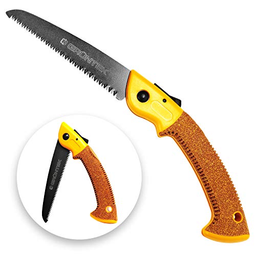 GRÜNTEK Klappsäge 180 mm Ergo-KORKgriff, TEFLON-beschichtete Klinge mit 2 Sägepositionen und mit bequemen Korkgriff, Outdoor Gartensäge Taschensäge für Feinschnitt