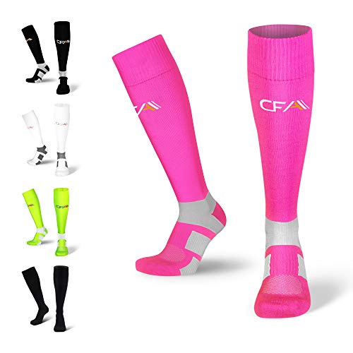 Hochwertige Kompressionsstrümpfe für Damen und Herren, Sprunggelenkschutz und Mittelfußstütze, flache Spitzennähte, für Laufen, Sport, Erholung, Blutzirkulation, Flug, Made in EU (Neon Pink, X-Large)