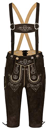 Herren Trachten Lederhose Oktoberfest Kniebundhose mit Trägern in 3 Farben, Trachtenlederhose in Größe 46 bis 60 - bayerische Trachten Lederhosen - Lederhosen