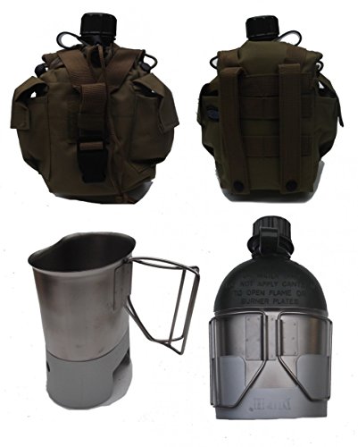 Feldflasche mit Molle Flaschentasche Coyote, Kocher und passendem Feldflaschenbecher