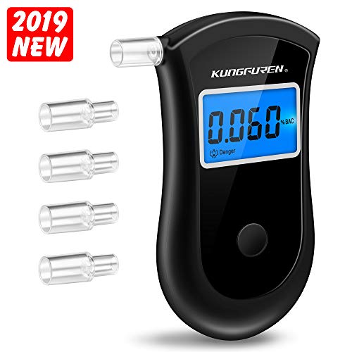 kungfuren Alkoholtester, Professionelle Tragbarer Alkoholmessgerät Breathalyzer Hochpräzise Resultate Schnell Reagierende Geschwindigkeit Atemalkoholmessgerät Mit LED-Bildschirm Und 5PC Mundstücke