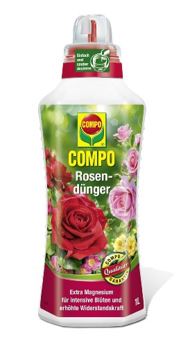 COMPO Rosendünger für alle Rosen im Zimmer, in Kübeln, Beeten sowie im Freiland, Spezial-Flüssigdünger mit extra Magnesium, 1 Liter