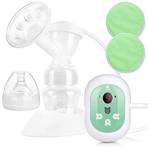 Lictin Elektrische Milchpumpe Wiederaufladbare Brustpumpe Einzel Muttermilch Abpumpen mit Massagemodi LED Anzeige BPA frei und ungiftig mit 2 Stilleinlagen