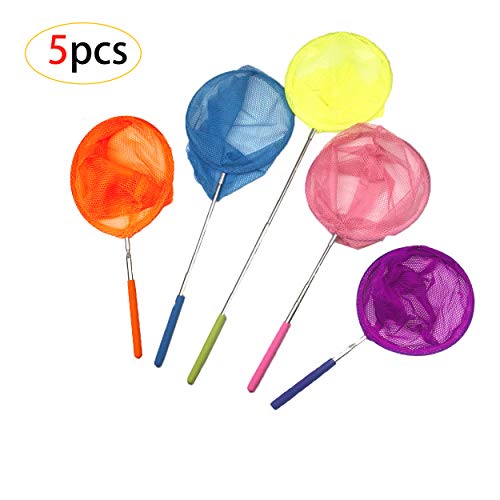 CAILI Schmetterlingsnetz ,5 Stück Kinder Kescher Fischernetz Entdeckerspielzeug ,Ausziehbar Kinder Kescher Klein Fish Fangnetz Outdoor Spielzeug (Fünf Farben)